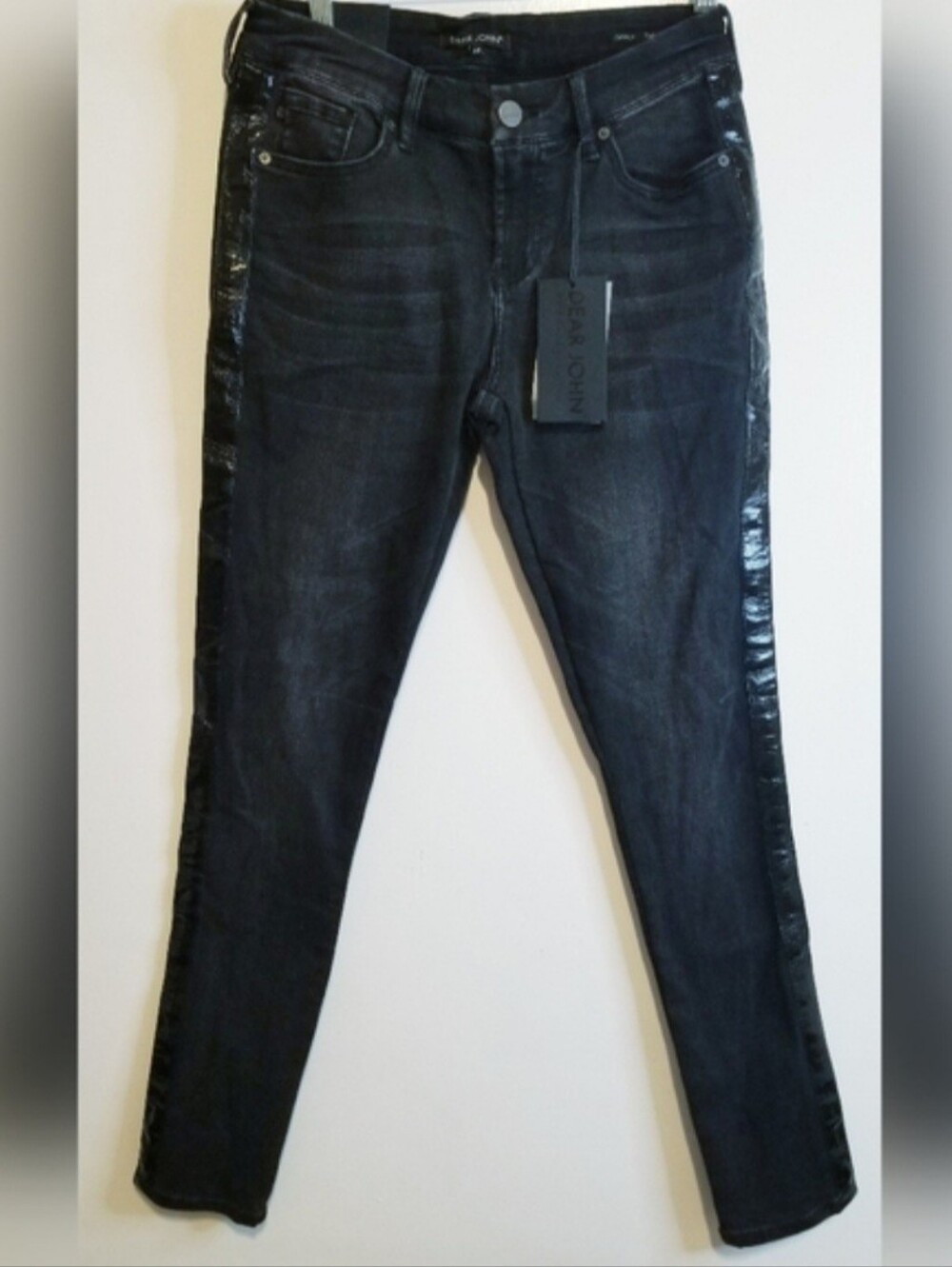DEAR JOHN Dalby Joyrich Comfort Black Skinny Jeans with Patent Leather Side Trim